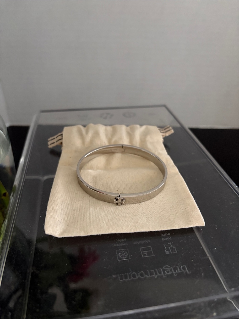 Tory Burch Silver-Tone Logo Hinged Bangle Bracelet